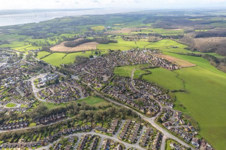 Vue aérienne imprenable sur le Chepstow, Monmouthshire, Pays de Galles, Angleterre, Royaume-Uni