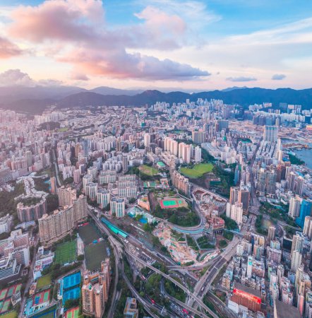 Vue aérienne imprenable sur la métropole Hong Kong, quartier Hung Hom, Kowloon