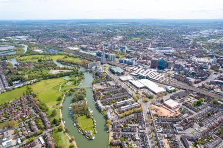 Sunny day in Caversham, Downtown Reading, Berkshire, South of England. beautiful aerial view, spring time
