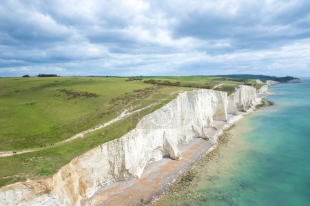 Sept s?urs, Cliff and Ocean, lieu touristique célèbre et patrimoine de l'humanité dans le sud de l'Angleterre, Printemps en plein air, vue aérienne paysage