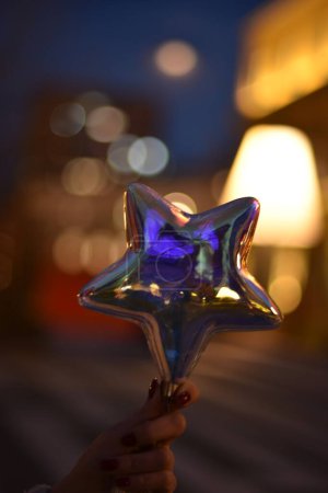 Photo for Christmas bauble star ornament decoration defocused bokeh background. Christmas background greeting card concept . Copy space . - Royalty Free Image