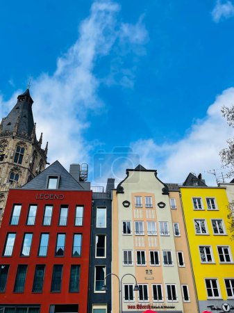 Photo for 18 April 2023, Cologne, Germany: Old market square with historic statue in Koln. City life and urban development. - Royalty Free Image