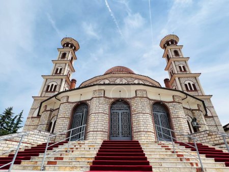 Photo for Korca, Albania - 10 June 2023: Old Orthodox Cathedral the main orthodox Church in Korca city , big town in southeastern Albania. - Royalty Free Image