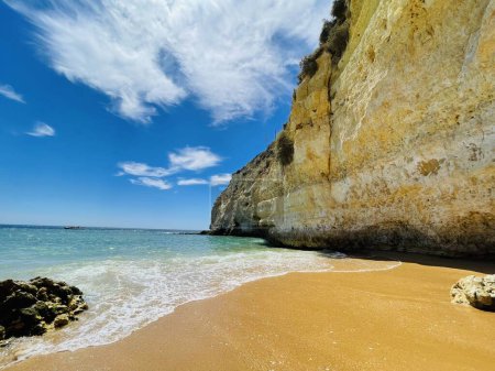 Photo for Praia do Carvoeiro , a beautiful beach on the Mediterranean, in the Algarve region, southern Portugal. Horizontal photo. - Royalty Free Image