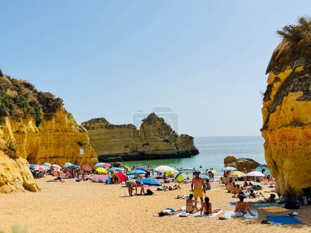 Photo for LAGOS, PORTUGAL - 12 August 2023 : Praia da Dona Ana beach, Lagos, Algarve region, Portugal. One of the most picturesque and beast beaches in Algarve. - Royalty Free Image