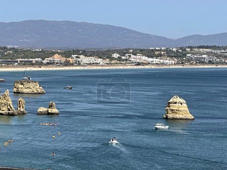 Photo for Rocks and sandy beach in Portugal, Lagos. Copy space - Royalty Free Image