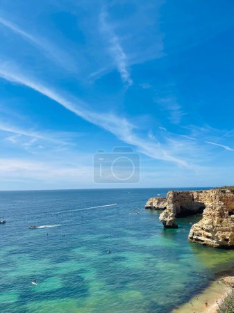Photo for Beautiful view of Benagil Cave in Carvoeiro Algarve Portugal. Travel concept. view from the boat. Vertical Photo. - Royalty Free Image