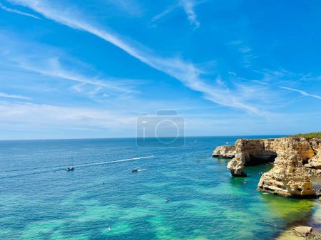 Photo for Beautiful view of Benagil Cave in Carvoeiro Algarve Portugal. Travel concept. view from the boat. Horizontal photo. - Royalty Free Image