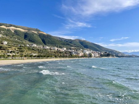 Photo for Summer cityscape of Vlore town. Beautiful seascape of Adriatic sea, Albania. Summer holidays concept - Royalty Free Image
