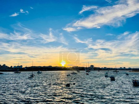 Photo for Armona, Portugal 18 August 2023 :Small boats on the Island of Armona, Algarve. Portugal. Beautiful sunset .Travel destination concept. copy space - Royalty Free Image
