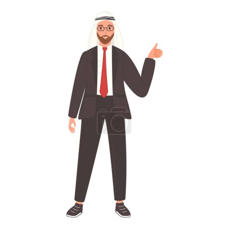 Un hombre árabe profesional en traje y corbata mostrando un gesto positivo dando un pulgar hacia arriba.