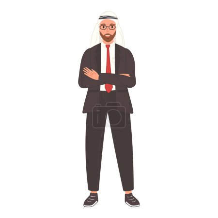Un homme d'affaires arabe en costume et cravate, les bras croisés.