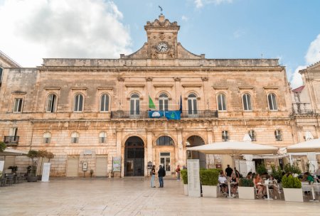 Photo for Ostuni, Puglia, Italy - October 5, 2023: The Town Hall palace on Liberty square in the historic center of Ostuni. - Royalty Free Image