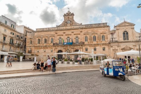 Photo for Ostuni, Puglia, Italy - October 5, 2023: The central square with the Town Hall palace in the historic center of Ostuni. - Royalty Free Image