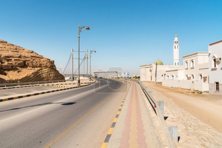 Entrance on the Khor Al Batah suspension bridge of the Sur city, Oman, Middle East