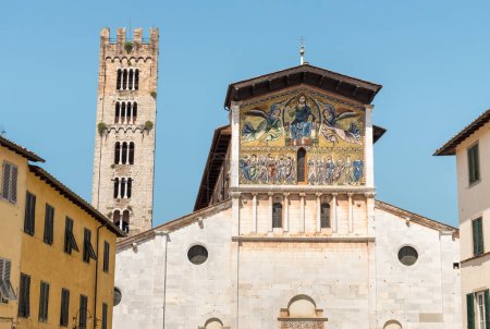 Facade of Basilica of San Frediano, is a Romanesque church in old town Lucca, Tuscany, Italy