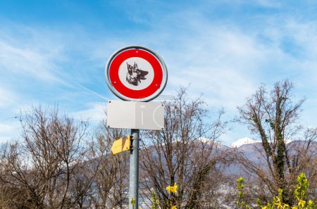 Téléchargez les photos : Panneau interdit aux chiens dans la zone de baignade de Gambarogno, Tessin, Suisse - en image libre de droit