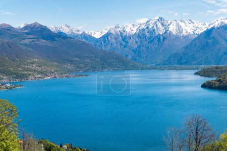 Landscape of Lake Como in the sunny spring day, seen from Pianello di Lario, Lombardy, Italy