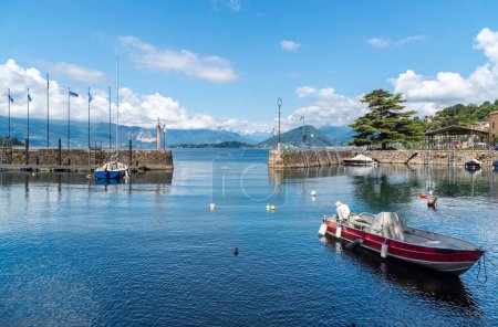 Harbor of the Laveno Mombello on the shore of Lake Maggiore, Lombardy, Italy