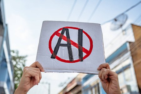 Photo for Demonstrator holding "No AI" placard - Royalty Free Image