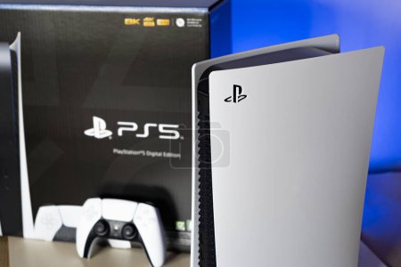 Bangkok, Thailand - October 30, 2022: Playstation 5 game console and box packaging.