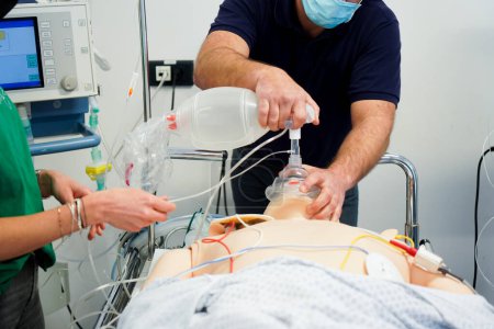 Photo for NIV non-invasive artificial ventilation technique. Air is delivered mechanically and can be adjusted according to the patient's needs. - Royalty Free Image