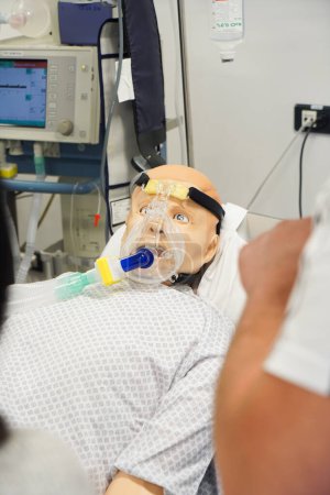 Photo for NIV non-invasive artificial ventilation technique. Air is delivered mechanically and can be adjusted according to the patient's needs. - Royalty Free Image