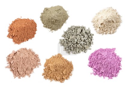 Photo for Assortment of clay powders on white background. - Royalty Free Image