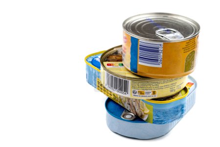 Photo for Stacked cans of preserved fish - Royalty Free Image