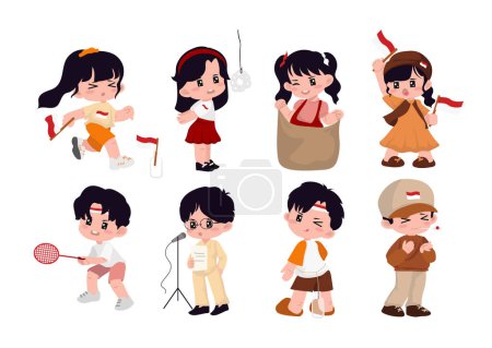 cute 17th of august competition character illustration. indonesia holiday event. 