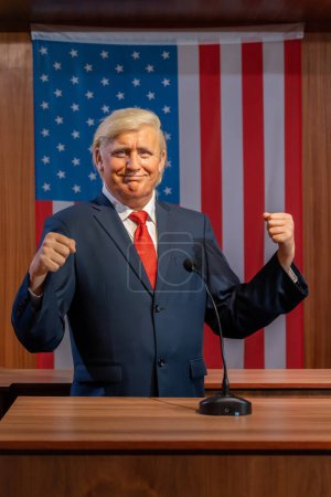 Photo for Shah Alam, Malaysia - April 17,2023  : Donald Trump's wax figure displayed at Red Carpet 2 in I-City Shah Alam. - Royalty Free Image