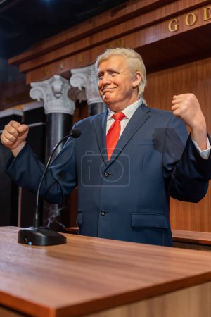 Photo for Shah Alam, Malaysia - April 17,2023  : Donald Trump's wax figure displayed at Red Carpet 2 in I-City Shah Alam. - Royalty Free Image