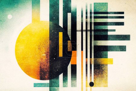 Abstract colorful geometric shape background composition with grainy paper texture. Retro vintage minimal 20s geometric design illustration