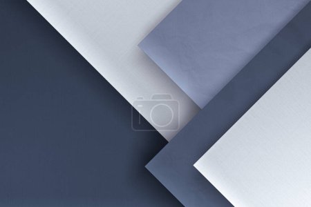 Téléchargez les photos : Géométrique 3D bleu et blanc papier matériau conception de fond. Illustration de coupe de papier coloré - en image libre de droit