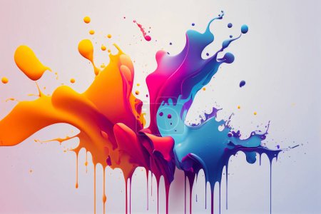 Orange, purple and blue gradient dynamic splash of liquid on white background