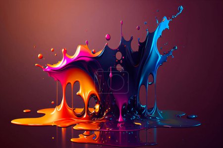Stylish painted 3d illustration design with gradient liquid splash. Abstract dynamic fluid background