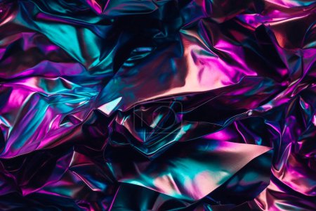 Feuille Holo iridescent froissé fond de texture carrelable pour une bannière publicitaire. Illustration 3D abstraite du motif sans couture en dégradé arc-en-ciel