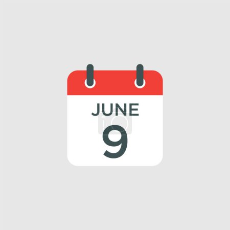 Kalender - 9. Juni Symbol Illustration isolierte Vektor-Zeichen-Symbol