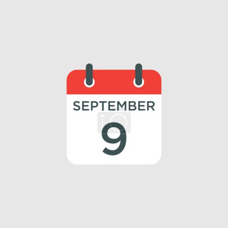 Téléchargez les photos : Calendrier - 9 septembre icône illustration isolé signe vectoriel symbole - en image libre de droit