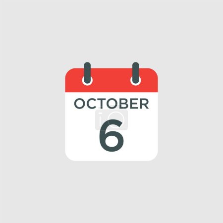 Téléchargez les photos : Calendrier - 6 octobre icône illustration isolé signe vectoriel symbole - en image libre de droit