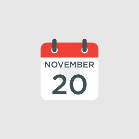 Téléchargez les photos : Calendrier - 20 novembre icône illustration isolé signe vectoriel symbole - en image libre de droit