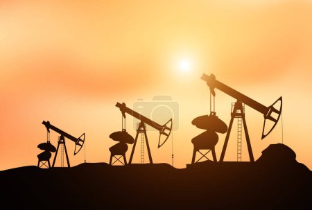 Photo for Oil pump oil rig energy industrial machine for petroleum in the sunset background for design - Royalty Free Image