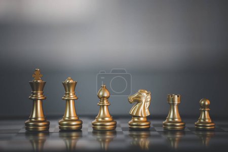 Photo for Business strategy brainstorm chess board game with blurred grey background with free copy space for your text - Royalty Free Image