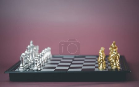 Photo for Business strategy brainstorm chess board game background with free copy space for your text - Royalty Free Image