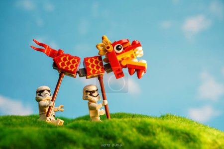 Photo for Bangkok, Thailand - October 3, 2022: Star Wars Lego Stormtroopers and dragon minifigures. - Royalty Free Image