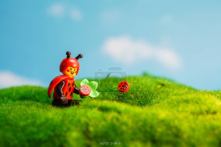 Photo for Bangkok, Thailand - October 3, 2022: Lego ladybug minifigure with ladybugs. - Royalty Free Image