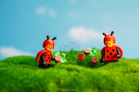 Photo for Bangkok, Thailand - October 3, 2022: Lego man and woman ladybugs minifigures set. - Royalty Free Image