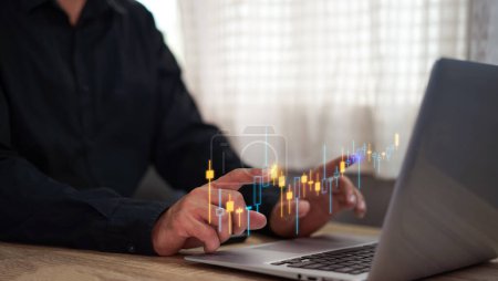 Investor analyzing stock market investments. Person trading stocks on virtual. Falling share prices at the stock exchange. Stock market crash. Trader at the stock exchange.