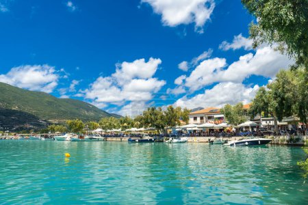 Photo for Seaport in the city of Vasiliki with its turquoise sea in the south of the island of Lefkada. Greece - Royalty Free Image