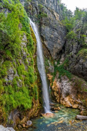 Grunas Waterfall in Theth National Park, Albania. Albanian Alps